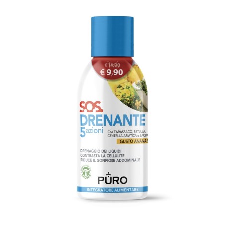 Bottiglia da 500 ml di Puro Drenante 5 Azioni Con Baobab, integratore per contrastare la cellulite. Bottiglia da 500 ml di Puro Drenante 5 Azioni Con Baobab, integratore per contrastare la cellulite.