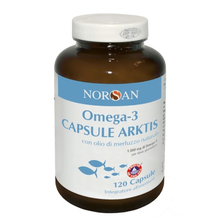 Confezione da 120 capsule di Norsan Omega-3 Capsule, integratore per la salute cardiovascolare e metabolica.