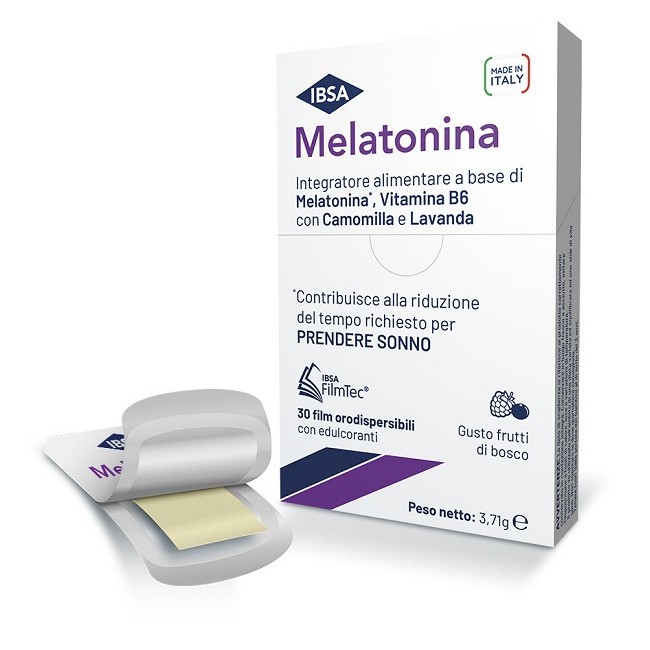 Confezione contenente 30 film orali di IBSA Melatonina Ibsa, integratore per dormire bene.