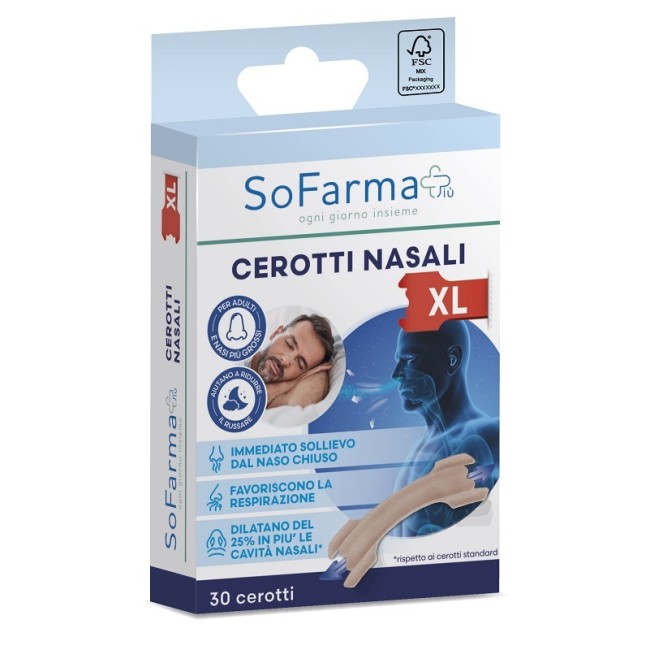 Cerotto Nasale Extra Extra Large 6,7 X2cm Sofarmapiu' 30 Pezzi Cerotto Nasale Extra Extra Large 6,7 X2cm Sofarmapiu' 30 Pezzi