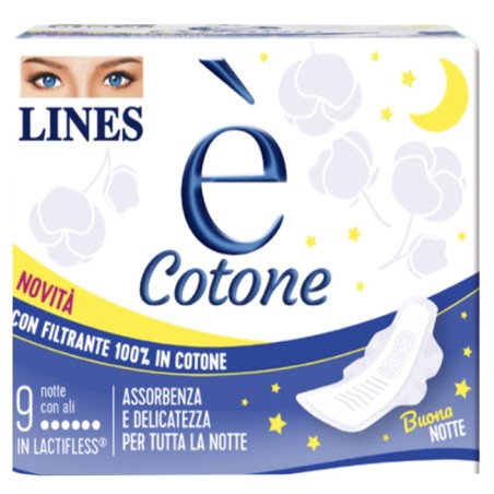 Lines E' Cotone Ali Assorbente Esterno Notte 9 Pezzi