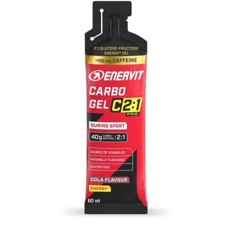 Bustina da 60 ml di Enervit Carbo Gel C2:1 Pro, gel energetico con caffeina.