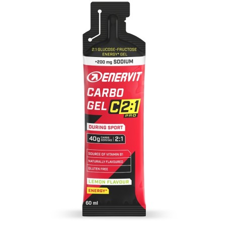 Bustina da 60 ml di Enervit Carbo Gel C2:1 Pro Gusto Limone, integratore per sport di resistenza. Bustina da 60 ml di Enervit Carbo Gel C2:1 Pro Gusto Limone, integratore per sport di resistenza.