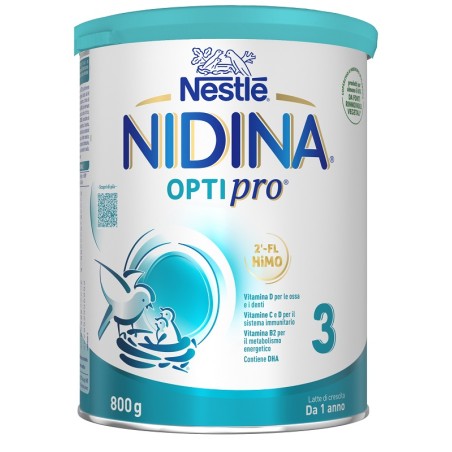 Barattolo da 800 grammi di Nestlè Nidina Optipro 3 Latte Artificiale Dopo Il Primo Anno Di Età. Barattolo da 800 grammi di Nestlè Nidina Optipro 3 Latte Artificiale Dopo Il Primo Anno Di Età.
