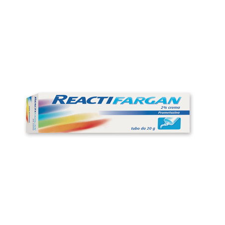 Tubo da 20 grammi di Reactifargan, crema 2% per punture di insetto e irritazioni cutanee localizzate. Tubo da 20 grammi di Reactifargan, crema 2% per punture di insetto e irritazioni cutanee localizzate.