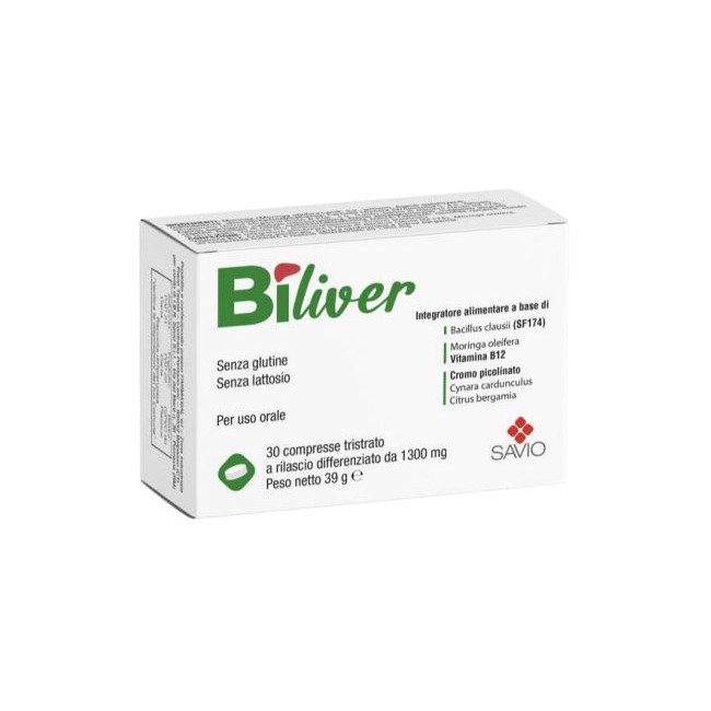 Confezione da 30 compresse di Biliver, integratore per predita di peso e funzionalità epatica.