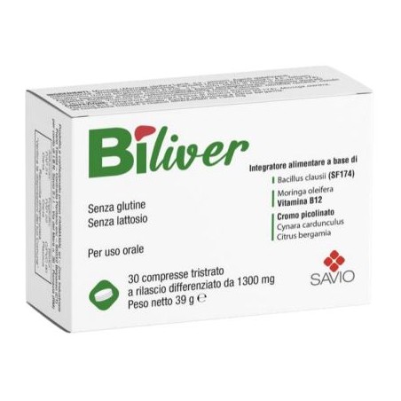 Confezione da 30 compresse di Biliver, integratore per predita di peso e funzionalità epatica.