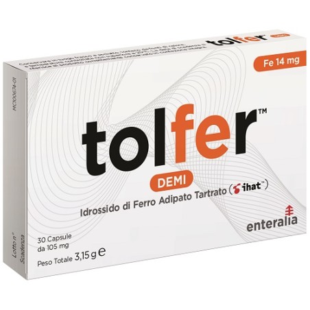 Confezione da 30 capsule di Tolfer Demi Integratore Di Ferro Per Affaticamento Fisico E Mentale. Confezione da 30 capsule di Tolfer Demi Integratore Di Ferro Per Affaticamento Fisico E Mentale.