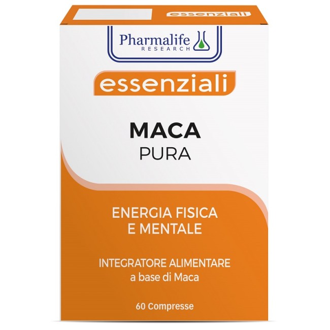 Confezione da 60 compresse di Maca Pura, integratore per energia fisica e mentale.