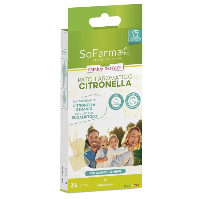 Cerotto Aromatico Citronella Family Defence 36 Pezzi Sofarmapiu' Cerotto Aromatico Citronella Family Defence 36 Pezzi Sofarmapiu'