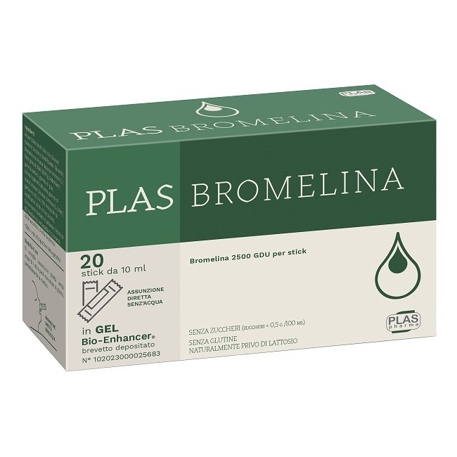 Confezione da 20 stick di Plas Bromelina, integratore per cellulite e pesantezza delle gambe.