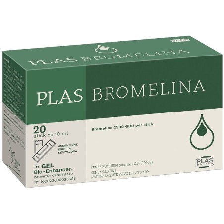 Confezione da 20 stick di Plas Bromelina, integratore per cellulite e pesantezza delle gambe.
