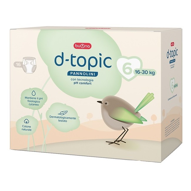 Confezione da contenente 16 pannolini D-topic taglia 6.