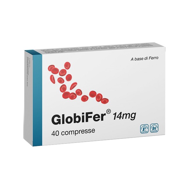 Confezione da 40 compresse di GlobiFer, integratore di ferro per ridurre la stanchezza. Confezione da 40 compresse di GlobiFer, integratore di ferro per ridurre la stanchezza.