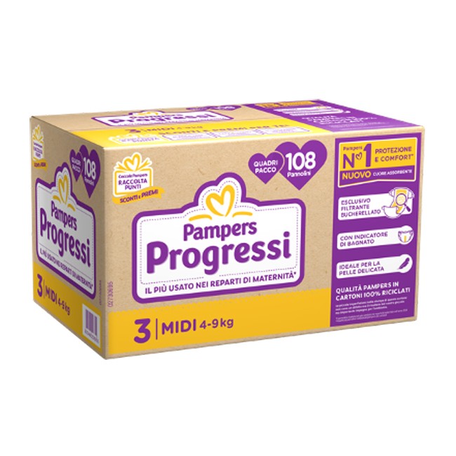 Pampers Quadri Progressi Midi 108 Pezzi