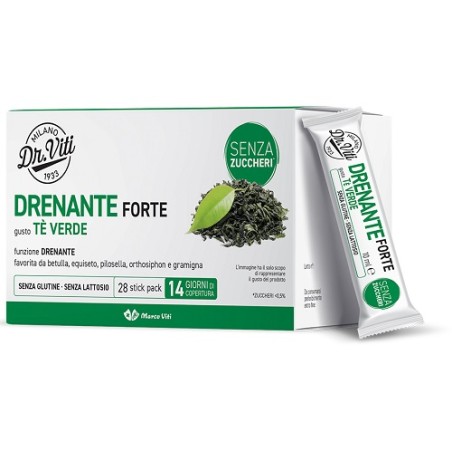 Confezione da 28 stick di marco Viti Drenante forte Gusto Tè verde, integratore per il drenaggio dei liquidi corporei. Confezione da 28 stick di marco Viti Drenante forte Gusto Tè verde, integratore per il drenaggio dei liquidi corporei.