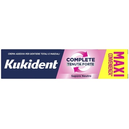 Tubetto risparmio da 70 grammi di Kukident Complete Neutro Crema Adesiva Per Dentiere Tenuta Forte.