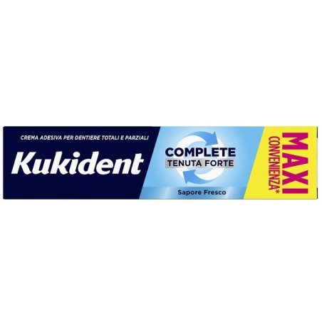 Confezione da 70 grammi di Kukident Complete Fresco Crema Adesiva Per Dentiere Tenuta Super Forte.