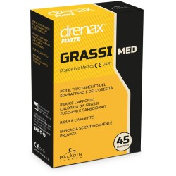 Confezione da 45 compresse di Drenax Forte Grassi Med, integratore contro sovrappeso e obesità.