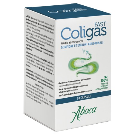Confezione da 30 capsule di Aboca Coligas Fast Integratore Per Gonfiore E Tensioni Addominali. Confezione da 30 capsule di Aboca Coligas Fast Integratore Per Gonfiore E Tensioni Addominali.