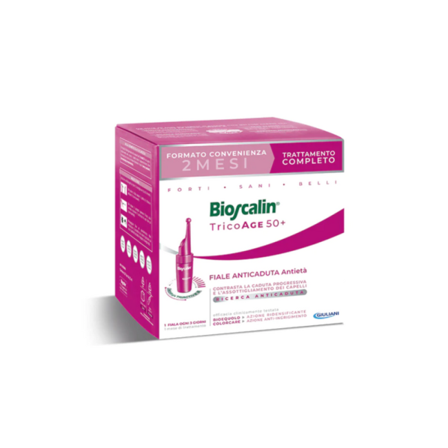 Confezione da 16 fiale di Bioscalin Tricoage 50+ Trattamento Innovativo Anticaduta Donna. Confezione da 16 fiale di Bioscalin Tricoage 50+ Trattamento Innovativo Anticaduta Donna.