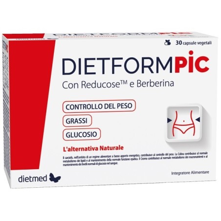 Confezione da 30 capsule di Dietformpic, integratore per il controllo del peso.