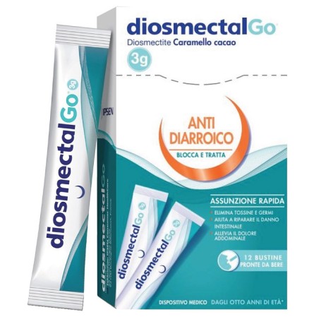 Confezione da 12 stick Diosmectalgo, rimedio contro la diarrea per adulti e bambini. Confezione da 12 stick Diosmectalgo, rimedio contro la diarrea per adulti e bambini.
