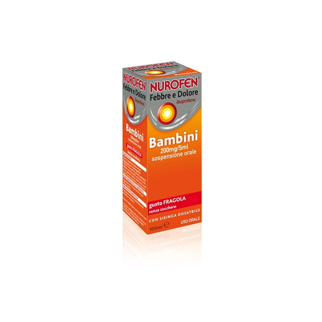 Nurofen Febbre Dolore Ibuprofene 200mg/5ml Bambini Sospensione Orale Fragola Senza Zucchero 100ml Nurofen Febbre Dolore Ibuprofene 200mg/5ml Bambini Sospensione Orale Fragola Senza Zucchero 100ml