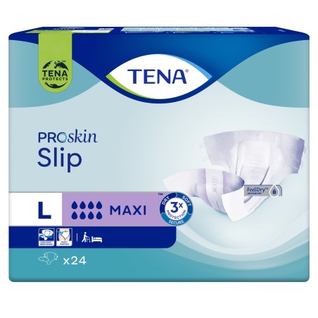 Confezione contenente 24 pezzi di Tena Slip Maxi, pannolino a mutandina per incontinenza misura large. Confezione contenente 24 pezzi di Tena Slip Maxi, pannolino a mutandina per incontinenza misura large.