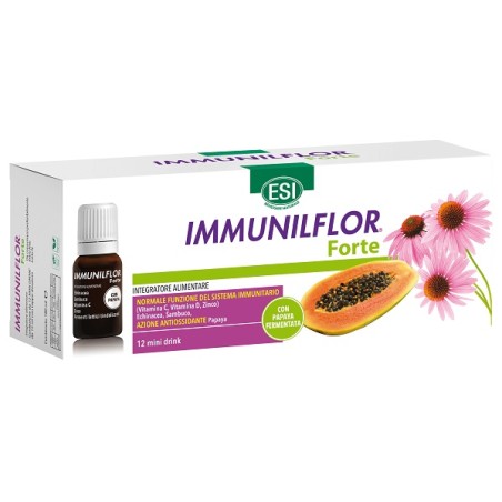 Confezione da 12 mini drink di ESI Immunilflor Forte Papaya, integratore per potenziare il sistema immunitario. Confezione da 12 mini drink di ESI Immunilflor Forte Papaya, integratore per potenziare il sistema immunitario.