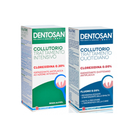Dentosan Confezione Bipack Collutorio 0,2% Intensivo 200 Ml + 0,05% Collutorio Quotidiano 200 Ml Dentosan Confezione Bipack Collutorio 0,2% Intensivo 200 Ml + 0,05% Collutorio Quotidiano 200 Ml