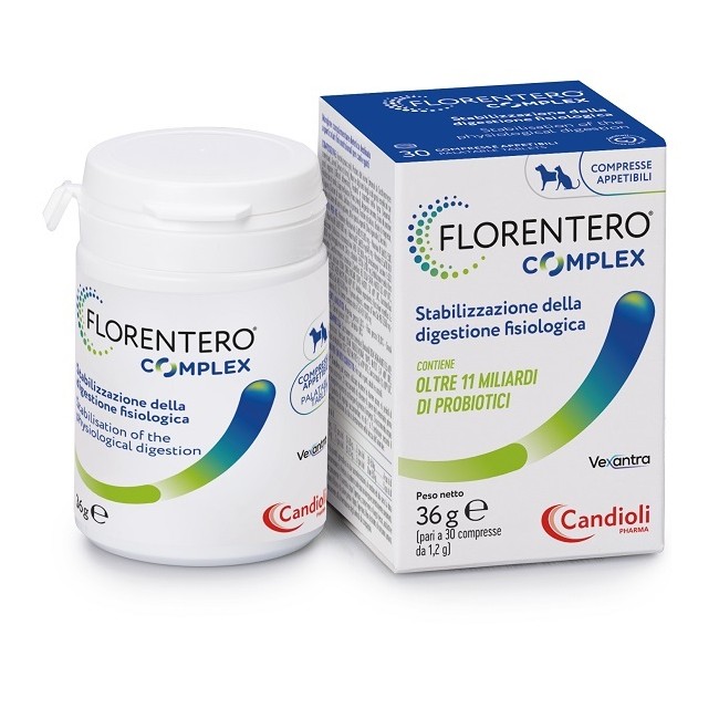 Confezione da 30 compresse di Florenero Complex, integratore per l'equilibrio intestinale dei cani. Confezione da 30 compresse di Florenero Complex, integratore per l'equilibrio intestinale dei cani.