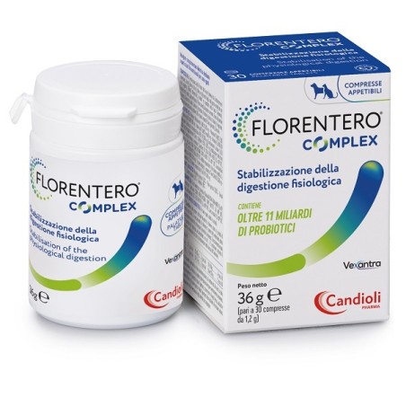 Confezione da 30 compresse di Florenero Complex, integratore per l'equilibrio intestinale dei cani. Confezione da 30 compresse di Florenero Complex, integratore per l'equilibrio intestinale dei cani.