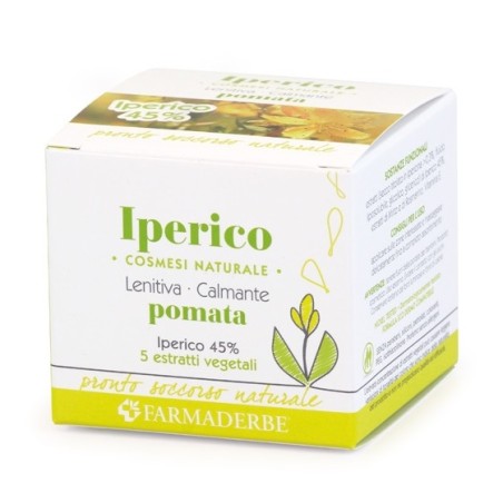 Vasetto da 75 ml di Iperico Pomata, crema lenitiva per pelle irritata e arrossata. Vasetto da 75 ml di Iperico Pomata, crema lenitiva per pelle irritata e arrossata.