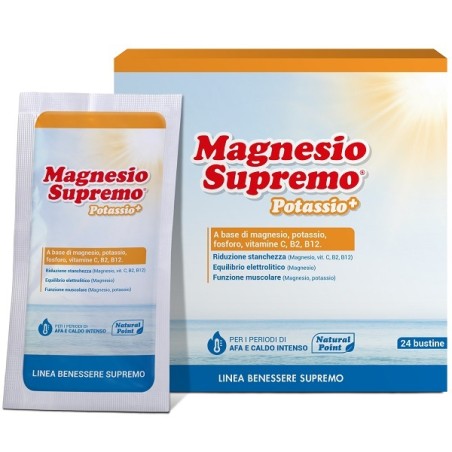 Confezione da 24 bustine di Magnesio Supremo Potassio+ Integratore Di Sali Minerali.