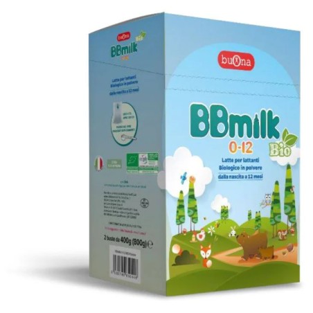 2 buste da 400 grammi di Bbmilk Latte Artificiale Biologico 0-12 Mesi.