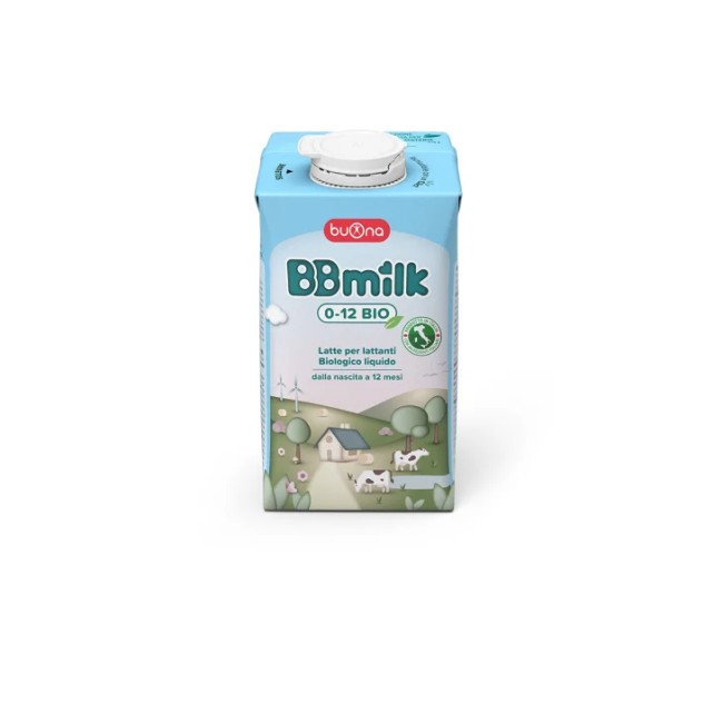 Brick da 500 ml di Buona BBMilk 0-12, latte liquido per bambini dalla nascita fino a 12 mesi.