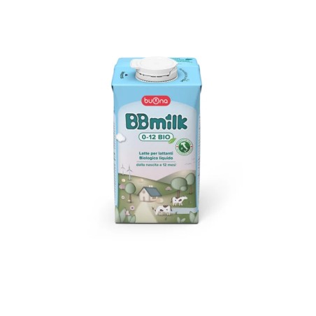 Brick da 500 ml di Buona BBMilk 0-12, latte liquido per bambini dalla nascita fino a 12 mesi.