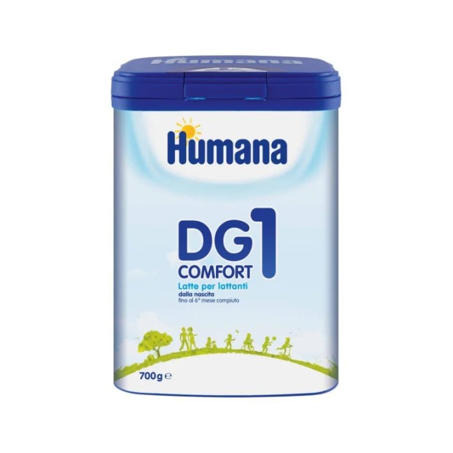 Confezione da 700 grammi di Humana DG1 Comfort, latte per bambini dalla nascita fino a 6 mesi. Confezione da 700 grammi di Humana DG1 Comfort, latte per bambini dalla nascita fino a 6 mesi.