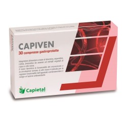 Confezione da 30 compresse di Capiven, integratore per migliorare la circolazione venosa.
