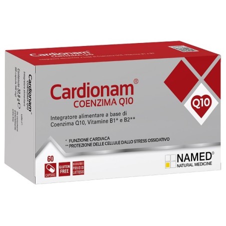 Confezione da 60 compresse di Named Cardionam Coenzima Q10, integratore antiossidante per il benessere cardiovascolare.