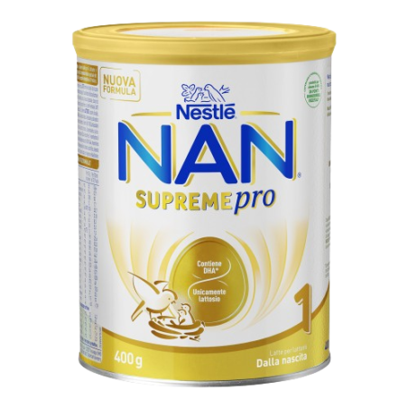 Barattolo da 400 grammi di Nestlè NAN Supreme Pro 1 Latte Artificiale Dalla Nascita Ai 6 Mesi.