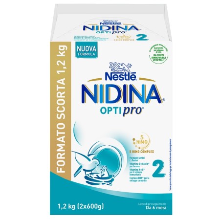 Due buste da 600 grammi di Nestlè Nidina Optipro 2 Latte Artificiale Da 6 Mesi All'Anno Di Età.