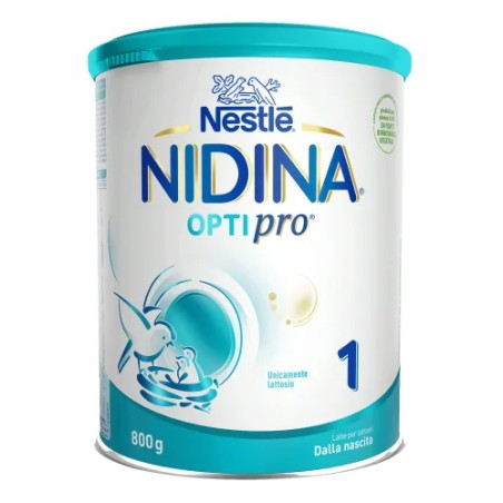 Barattolo da 800 grammi di Nestlè Nidina Optipro 1 Latte Dalla Nascita Al Sesto Mese.