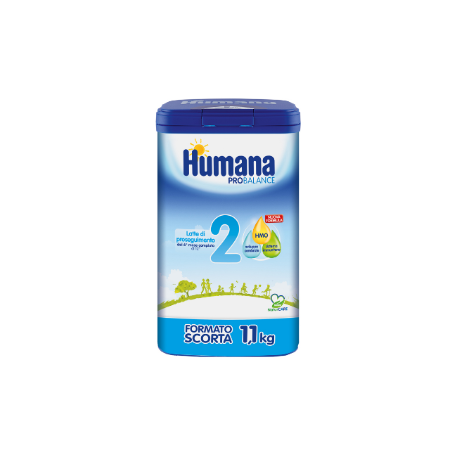 Barattolo da 1100 gr di Humana 2 Probalance, katte di proseguimento per bambini dai 6 ai 12 mesi.