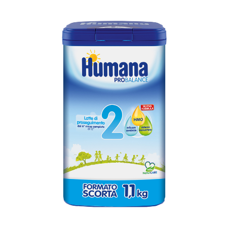 Barattolo da 1100 gr di Humana 2 Probalance, katte di proseguimento per bambini dai 6 ai 12 mesi.