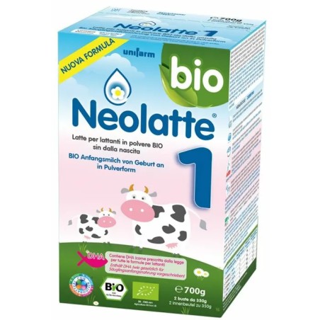 Confezione contenente 2 buste di Neolatte 1 Bio Ara, latte in polvere per i primi 6 mesi di vita.