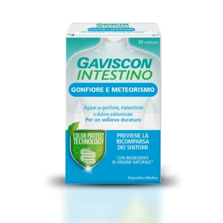Confezione da 30 capsule di Gaviscon Intestino Gonfiore E Meteorismo Rimedio Per Gas Addominale