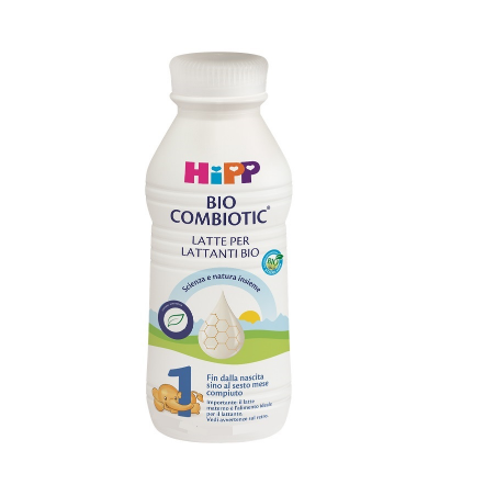 Bottiglia da 470 ml di Hipp Latte 1 Combiotic, latte liquido per bambini dalla nascita al sesto mese.