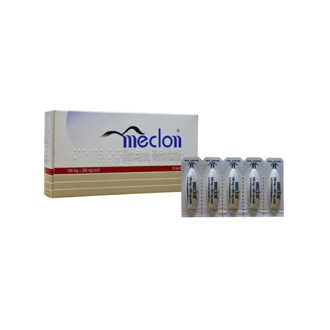 Confezione da 10 ovuli vaginali di Meclon 100+500 Mg Confezione da 10 ovuli vaginali di Meclon 100+500 Mg